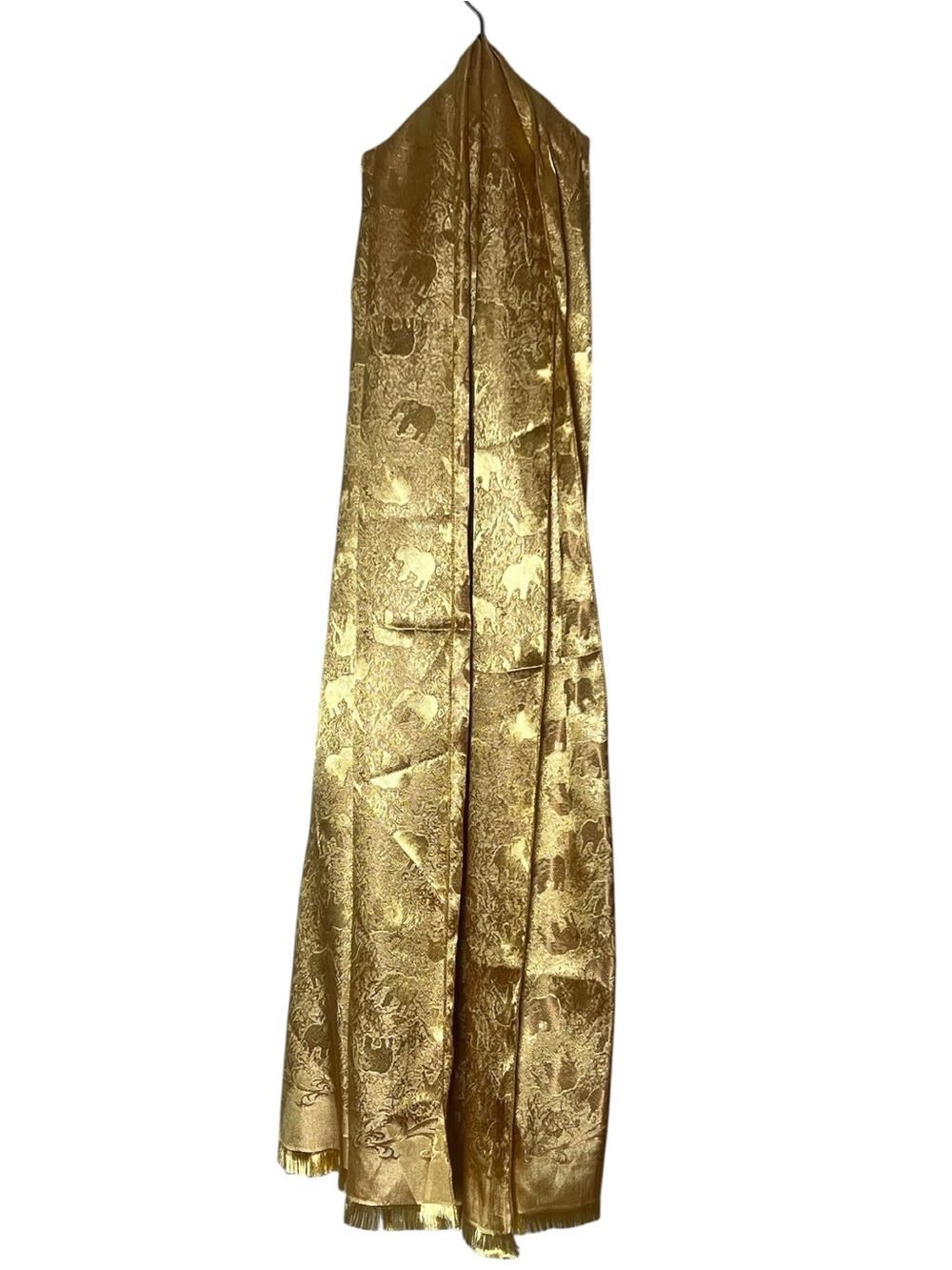 Gold metallic elephant print 100% silk scarf or décor